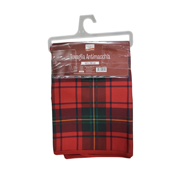 675155-F Tovaglia 8 Posti Antimacchia Fantasia Scozzese Tartan 140x240 cm - L'Eleganza del Natale sul tuo Tavolo - immagine 1