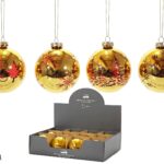 Set 12 Palle di Natale Assortite in Vetro Soffiato Oro Lucido e Rosso (80 mm) - Collezione Classica
