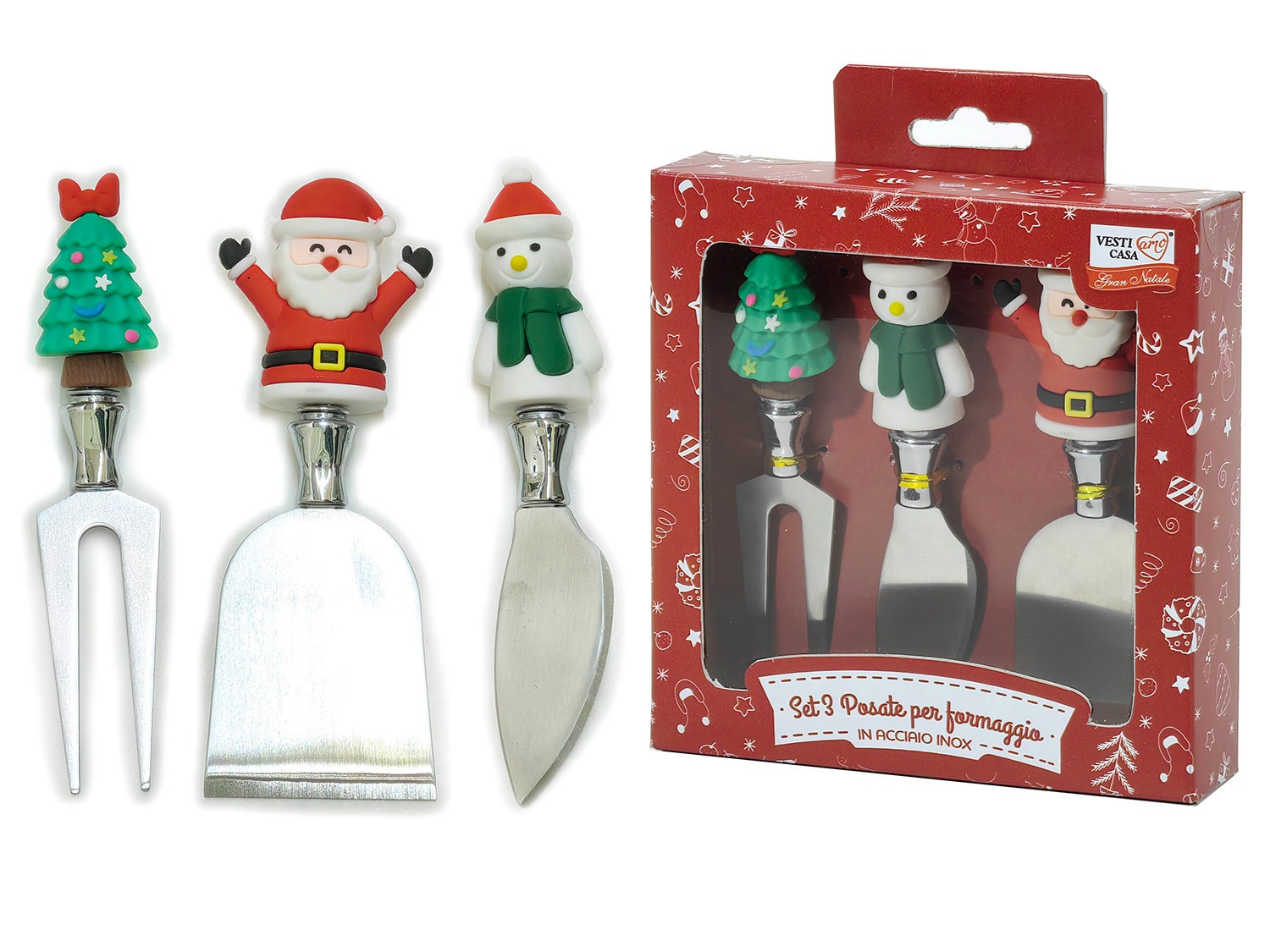 imgi_10_576701 Set 3 Posate per Formaggio di Natale in Acciaio Inox - Tema Festivo - immagine 1