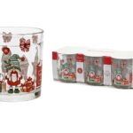 Set 6 Bicchieri 25 cl con Fantasia Gnomi Natalizi e Fiocchi