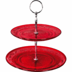 Alzata Porta Dolci a 2 Piani in Vetro Rosso Decorato - Stile Elegante