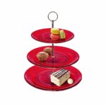 Alzata Porta Pasticcini a 3 Piani in Vetro Rosso Decorato - Lusso e Capacità