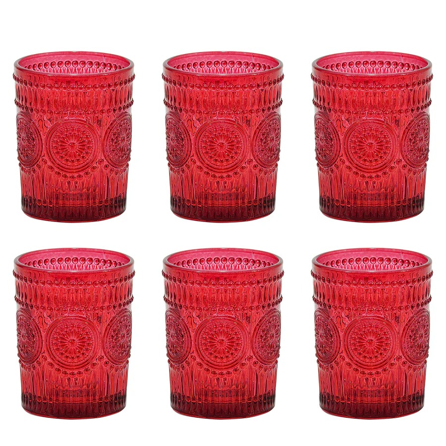 imgi_4_616718 Set 6 Bicchieri Acqua/Bibita CESAREO in Vetro Rosso Decorato (30 cl - immagine 1