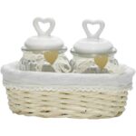 Cesto Bomboniera Coppia Barattoli Vetro e Cuore in Ceramica