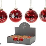 Set 12 Palle di Natale Assortite in Vetro Soffiato Rosso Rubino Lucido e Argento (80mm)