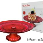 Alzata Piatto Torta in Vetro Rosso Decorato - Ø25cm H9cm