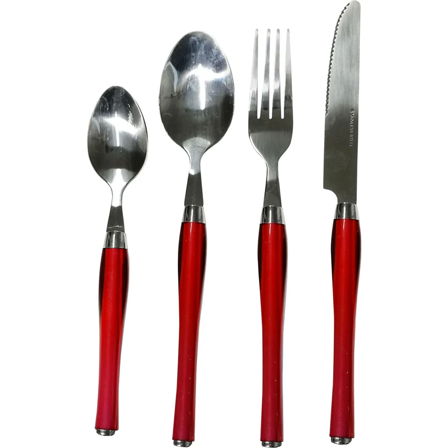 imgi_6_576602 Set Posate 24 pz. Tavola Manico Rosso in Acciaio Inox - immagine 1