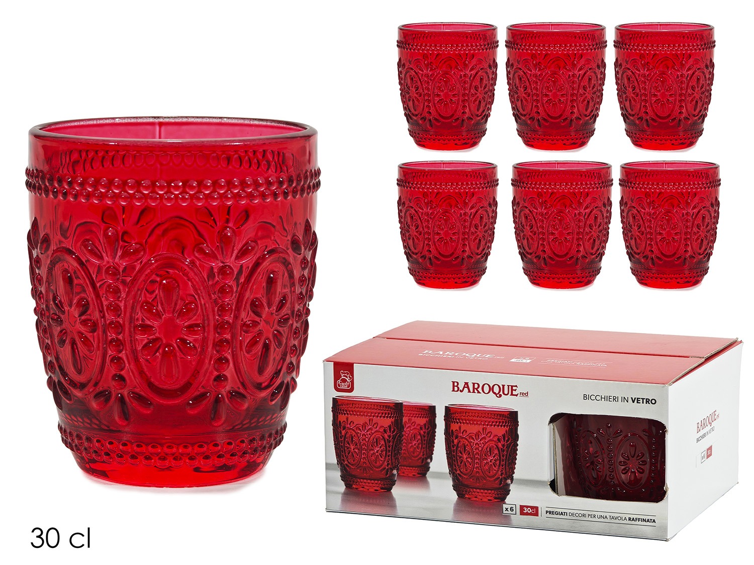 imgi_6_616703 Set 6 Bicchieri Acqua/Bibita BAROQUE Red in Vetro Decorato - 30 cl - immagine 1