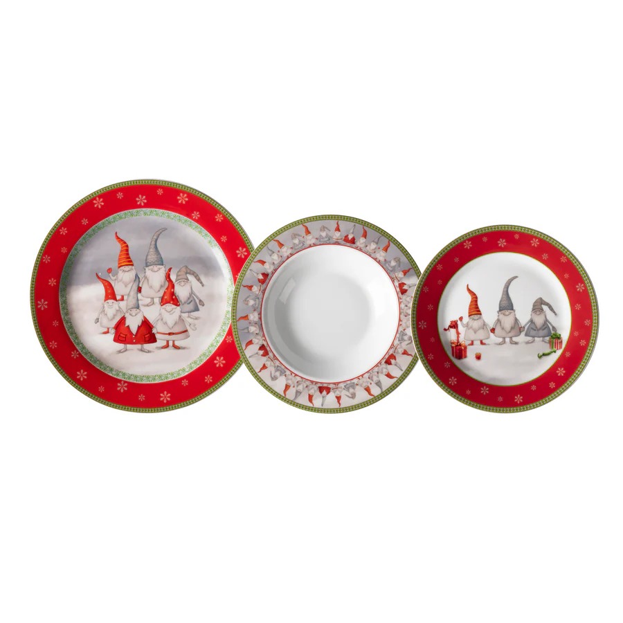 imgi_8_524205 Set 18 Piatti Natalizi in Porcellana "Christmas Scottish" - con Gnomi - immagine 1