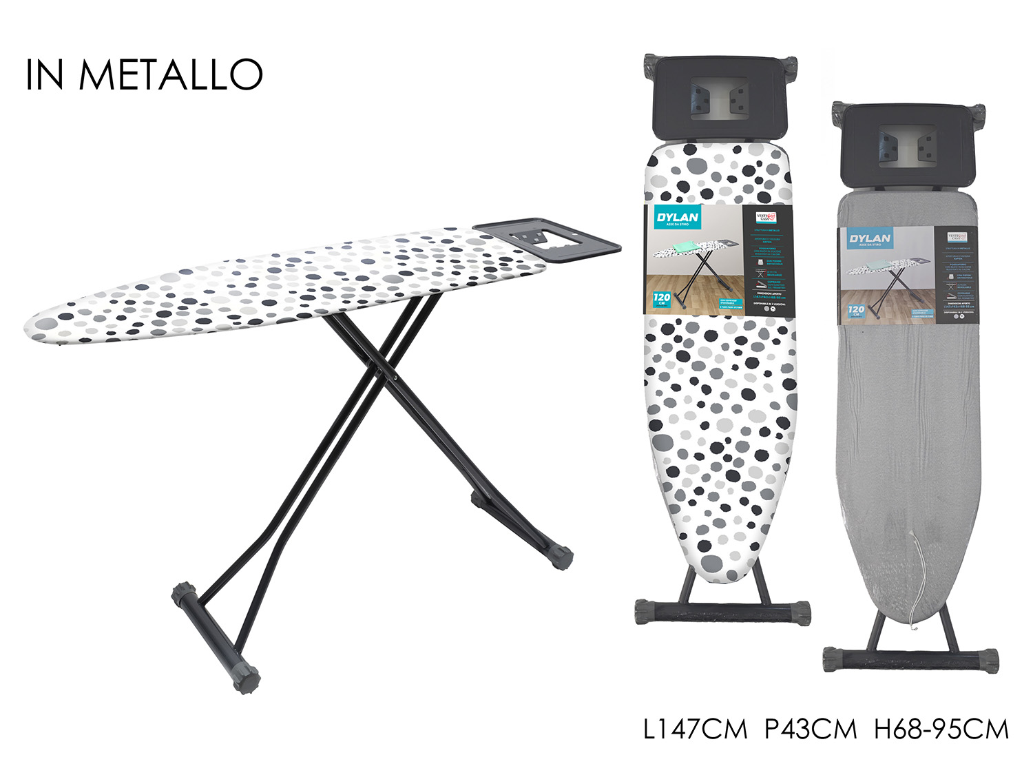 631503 Asse da Stiro Dylan in Metallo – Regolabile e Robusta | 147x43 cm - immagine 1