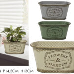 Ciotola Ovale Shabby Chic "Flowers & Garden" – Portapiante in Metallo