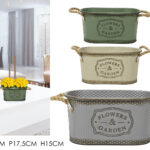 Ciotola Ovale Shabby Chic "Flowers & Garden" con Manici in Corda – Portapiante Vintage