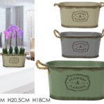 Fioriera  in Metallo con Manici in Corda -  Ovale Shabby Chic "Flowers & Garden"