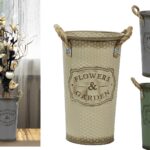 Vaso Alto Shabby Chic "Flowers & Garden" con Manici in Corda – Portafiori Vintage