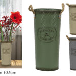 Vaso Alto Shabby Chic "Flowers & Garden" con Manici in Corda – Porta Piante Vintage