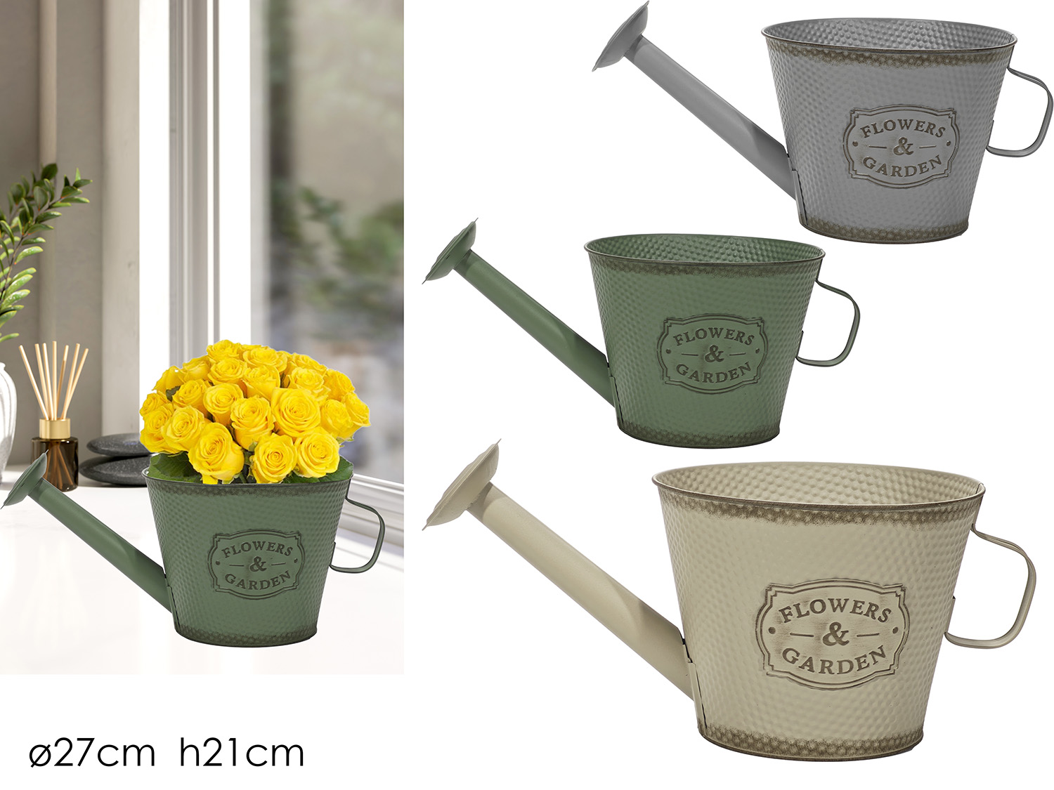 446898 Vaso Annaffiatoio Decorativo "Flowers & Garden" in Metallo – Stile Country Chic - immagine 1