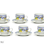 Set Caffè 6 Tazzine con Piattini in Porcellana – Decoro Limoni Mediterranei (9cl
