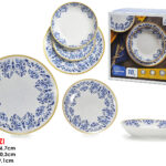 Servizio Piatti 18 Pezzi "Zulema" in Porcellana – Eleganza Classica Blu e Bianca