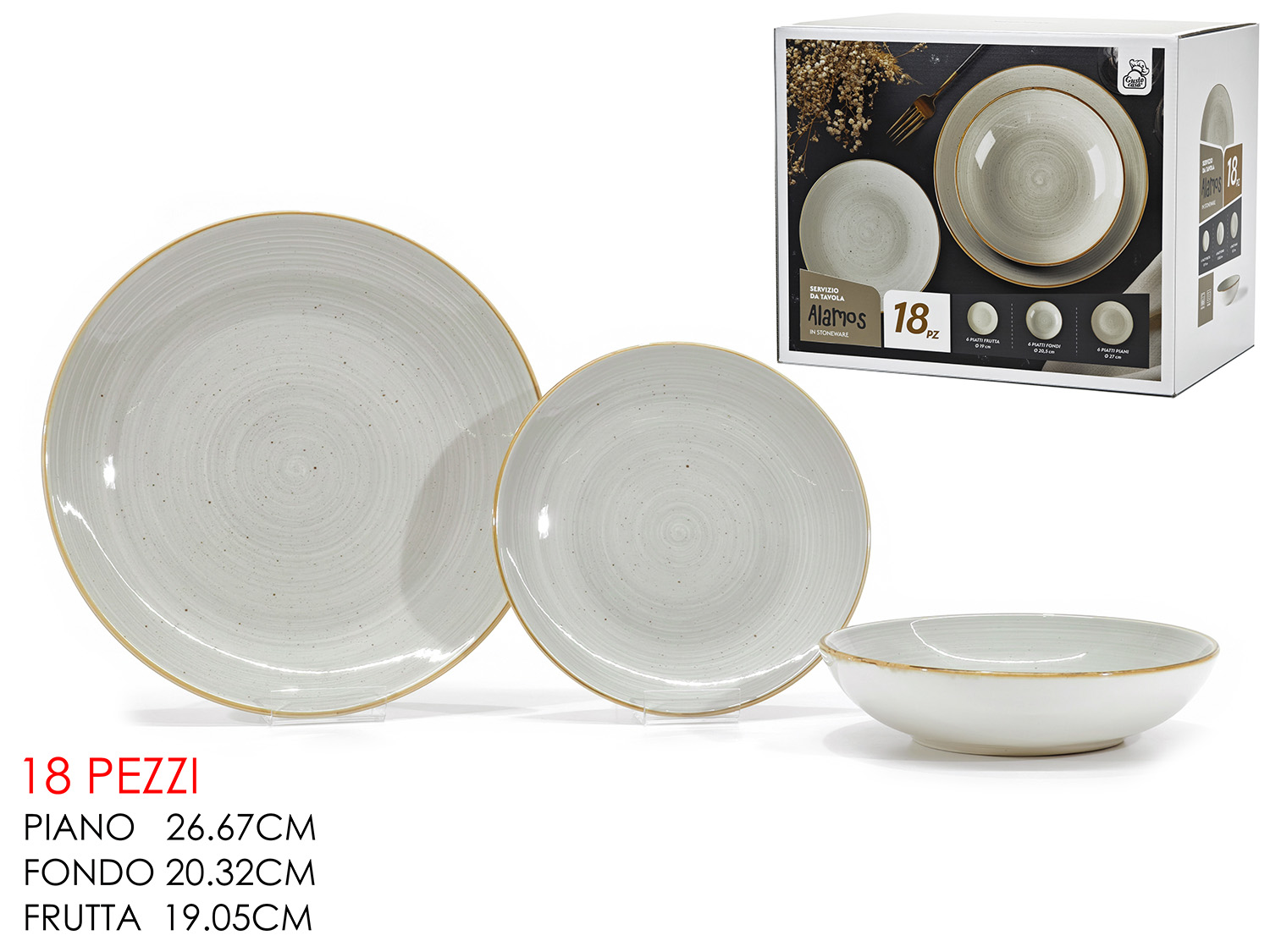 527204 Servizio Piatti 18 Pezzi Alamos in Stoneware – Design Materico e Moderno - immagine 1