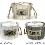 Cesto in Legno Shabby Chic con 4 Lavette – Set Benessere "Usami"