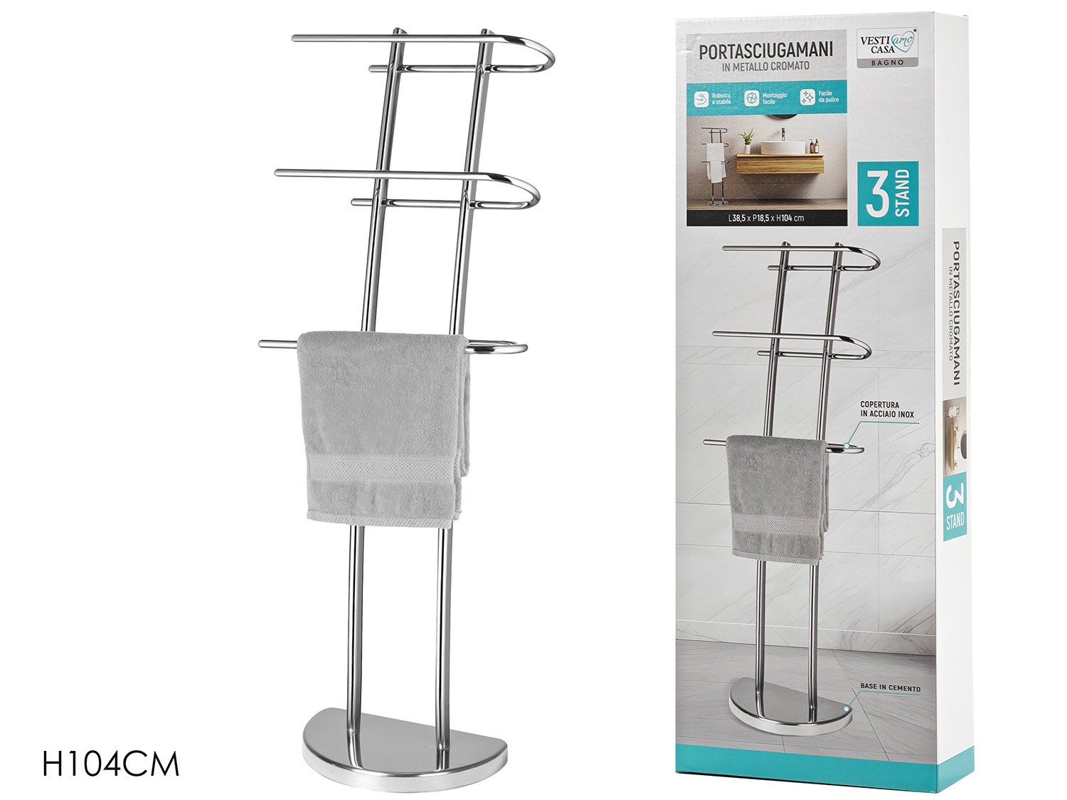 727406 Portasciugamani da Terra a Scala in Metallo Cromato – H 104 cm - immagine 1