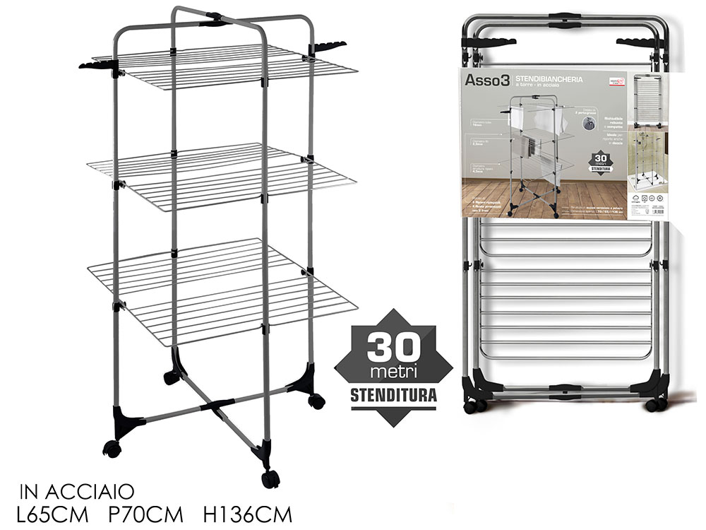 962401 Stendibiancheria a Torre Asso3 in Acciaio – 30 Metri di Stenditura - immagine 1