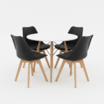 Set 4 Sedie Design Nordico – Nero con Cuscino e Gambe in Legno Natural