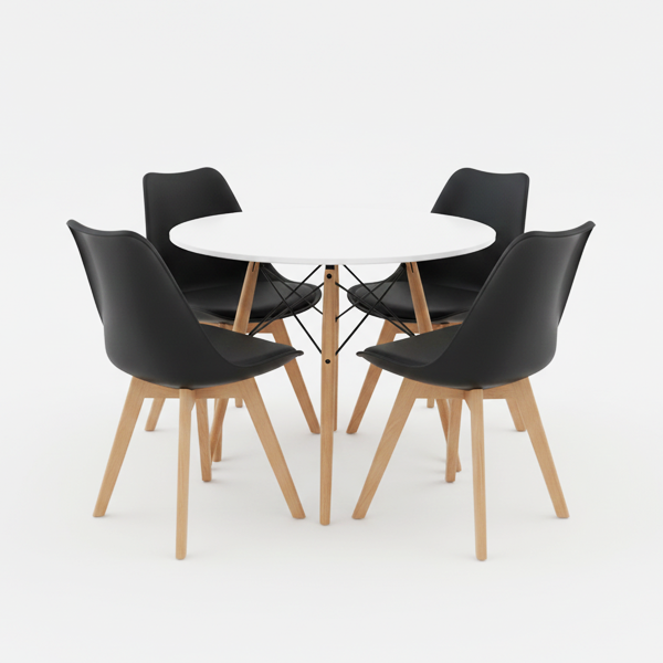 Set 4 Sedie nera con gambe in legno Set 4 Sedie Design Nordico – Nero con Cuscino e Gambe in Legno Natural - immagine 1