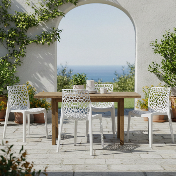 Tavola 1 Set 4 Sedie da Esterno Impilabili in Polipropilene Bianco - immagine 1