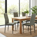 Set 4 Sedie da Pranzo Moderne – Tessuto Grigio Chiaro e Metallo Nero