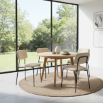 Set 4 Sedie Imbottite Moderne  – Velluto Crema e Gambe Metallo Nero