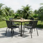 Set 4 Sedie da Giardino in Acciaio e Polipropilene Nero – Sedie da Esterno con Braccioli