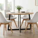 Set 4 Sedie Design Nordico – Bianco con Cuscino e Gambe in Legno Natural