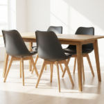 Set 4 Sedie Design Nordico – Grigia con Cuscino e Gambe in Legno Natural