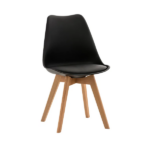 Set 4 Sedie Design Nordico – Nero con Cuscino e Gambe in Legno Natural - immagine 2