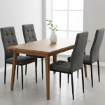 Set 4 Sedie da Pranzo Moderne – Tessuto Grigio Scuro e Metallo Nero