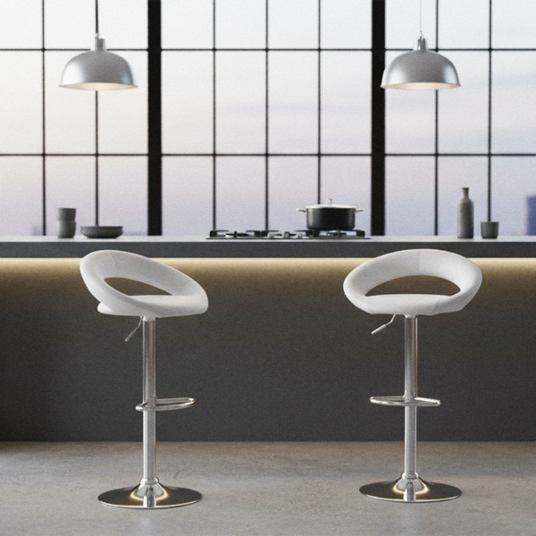 Tavola da disegno 6 Set 2 Sgabelli da Bar Moderni in Similpelle Bianca – Altezza Regolabile e Girevoli - immagine 1