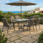 Set Tavolo Con 6 Sedie + Ombrellone - Grigio