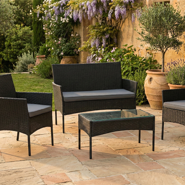 780700 (1) Set Tavolino con 2 Poltrone e Divano - Grigio Scuro - immagine 1