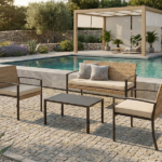 Set Tavolo Con Panchina e 2 Poltrone - Beige