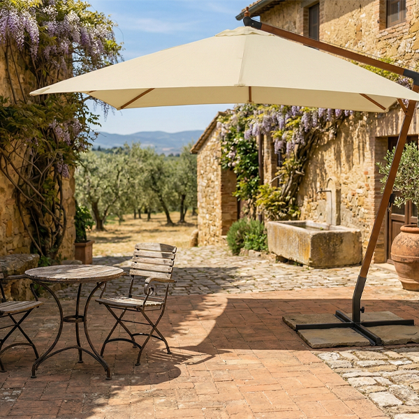 785602 (1) Ombrellone Legno 3mt x 3mt Con Carrucola - Ècru - immagine 1