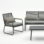 Set Divano Con 2 Poltrone e Tavolino - Grigio - immagine 2