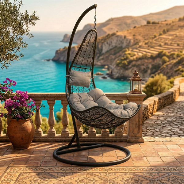 795866 (1) Poltrona Dondolo con Cuscini Grigio - immagine 1