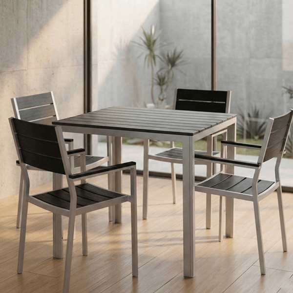 797816 (4) Set 4 Sedie In Acciaio Bianco Effetto Legno - immagine 1