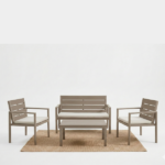 Set Panchina Con 2 Sedie e Tavolo Effetto Legno - Tortora - immagine 2