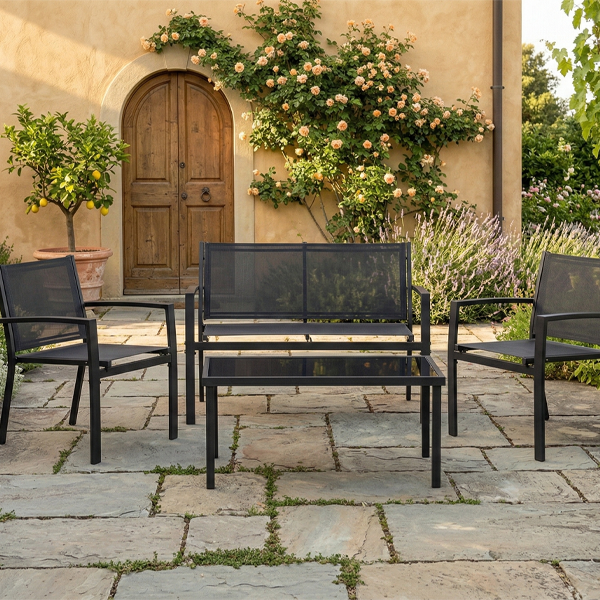 798050 (1) Set Panchina Con 2 Sedie e Tavolino - Antracite - immagine 1