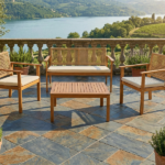 Set Panchina Con 2 Salotti + Tavolino  In Legno Di acacia