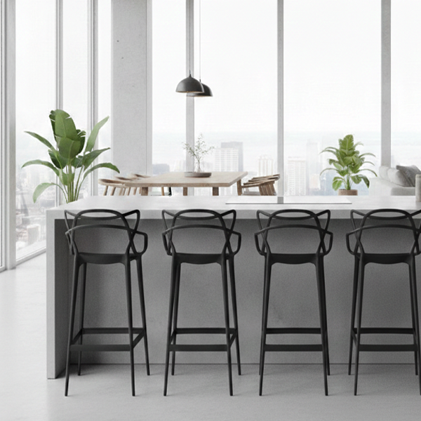 KS-012_ Set 4 Sgabelli in Polipropilene - Grigio Antracite - immagine 1