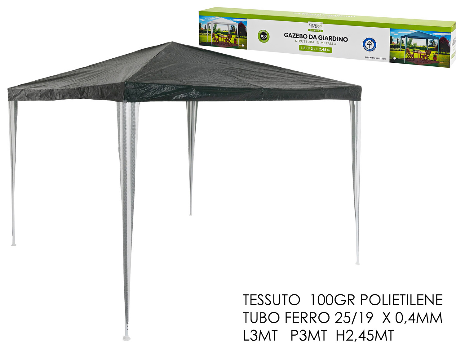 883503 Gazebo da Giardino 3x3 mt - Verde - immagine 1