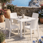 Sedia da Giardino Areta Effetto Rattan Bianca Impilabile senza Braccioli